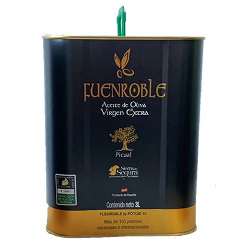 AOVE Fuenroble Picual lata 3 Litros, aove picual, aove jaén, aove orcera, potosi 10, aove potosi 10, virgen extra, aceite andaluz, aceite andalucía, aceite de oliva virgen extra, picual temprano, aove verde, aceite gourmet, Exento de IVA, aceite de oliva comprar,